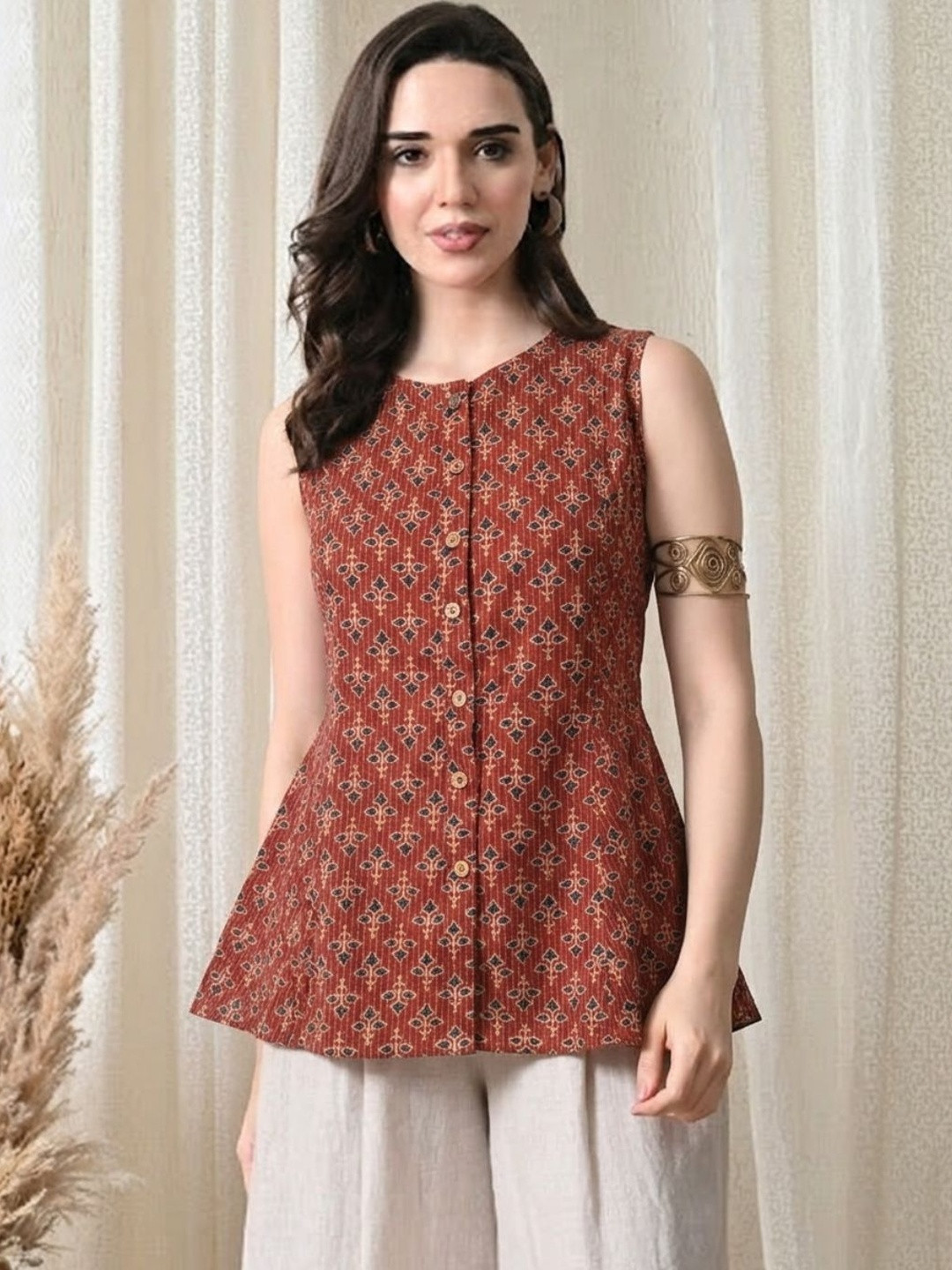 KALAMIR Print Ethnic Cotton Peplum Top