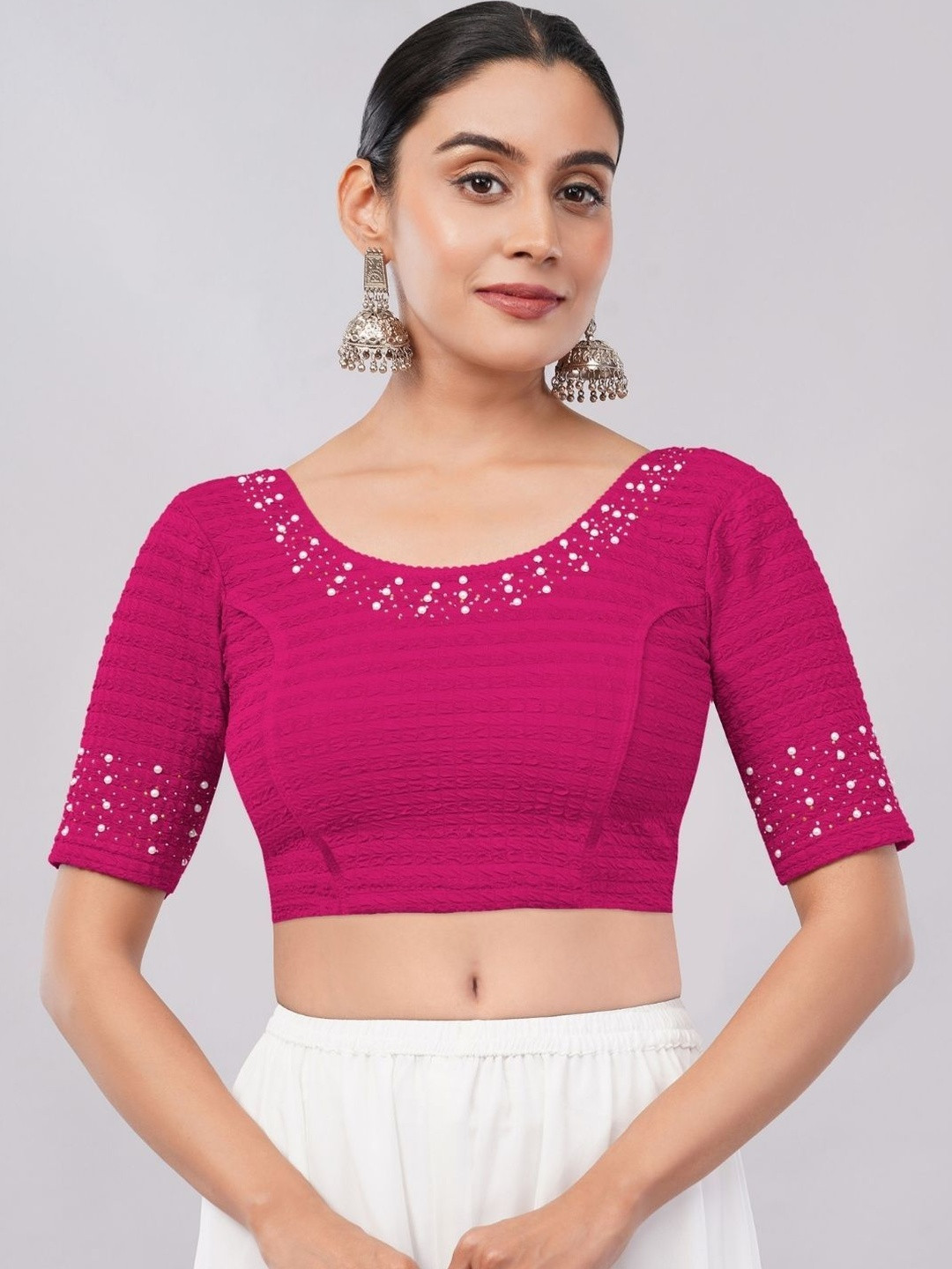 MRSWEARS Solid Beads and Stones Saree Blouse