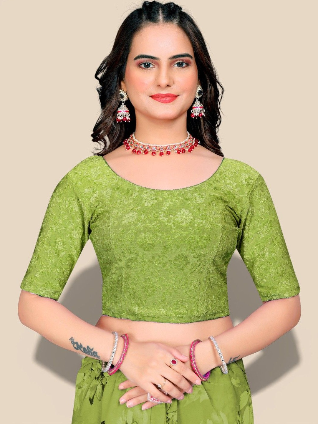 MRSWEARS Woven Design Brocade Saree Blouse