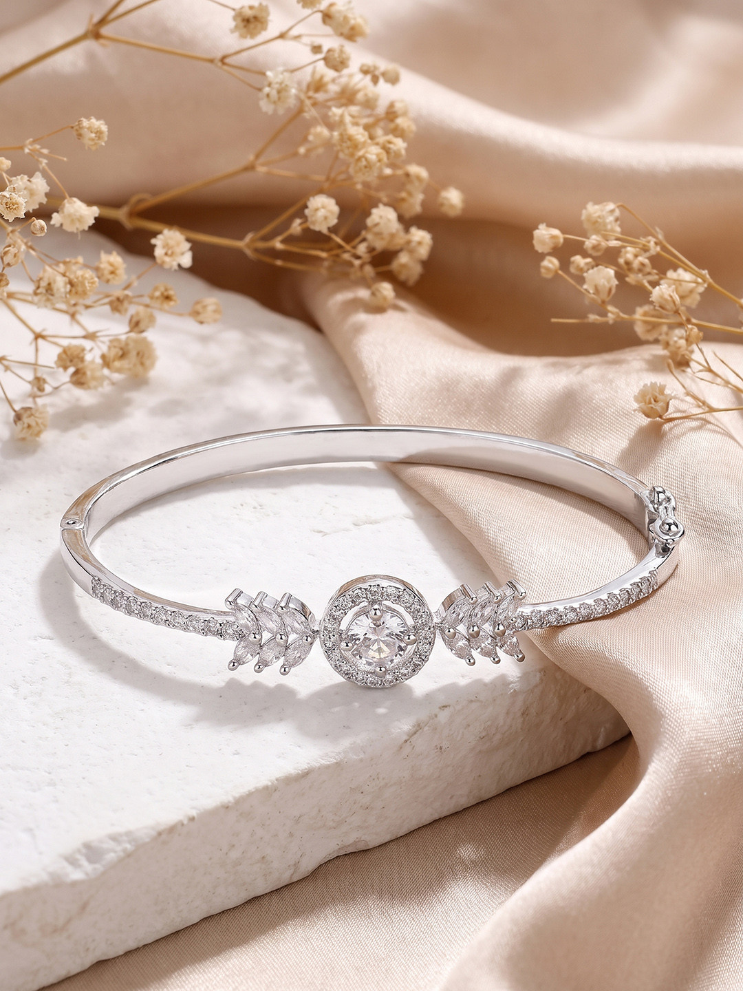 Anouk Women American Diamond Rhodium-Plated Bangle-Style Bracelet