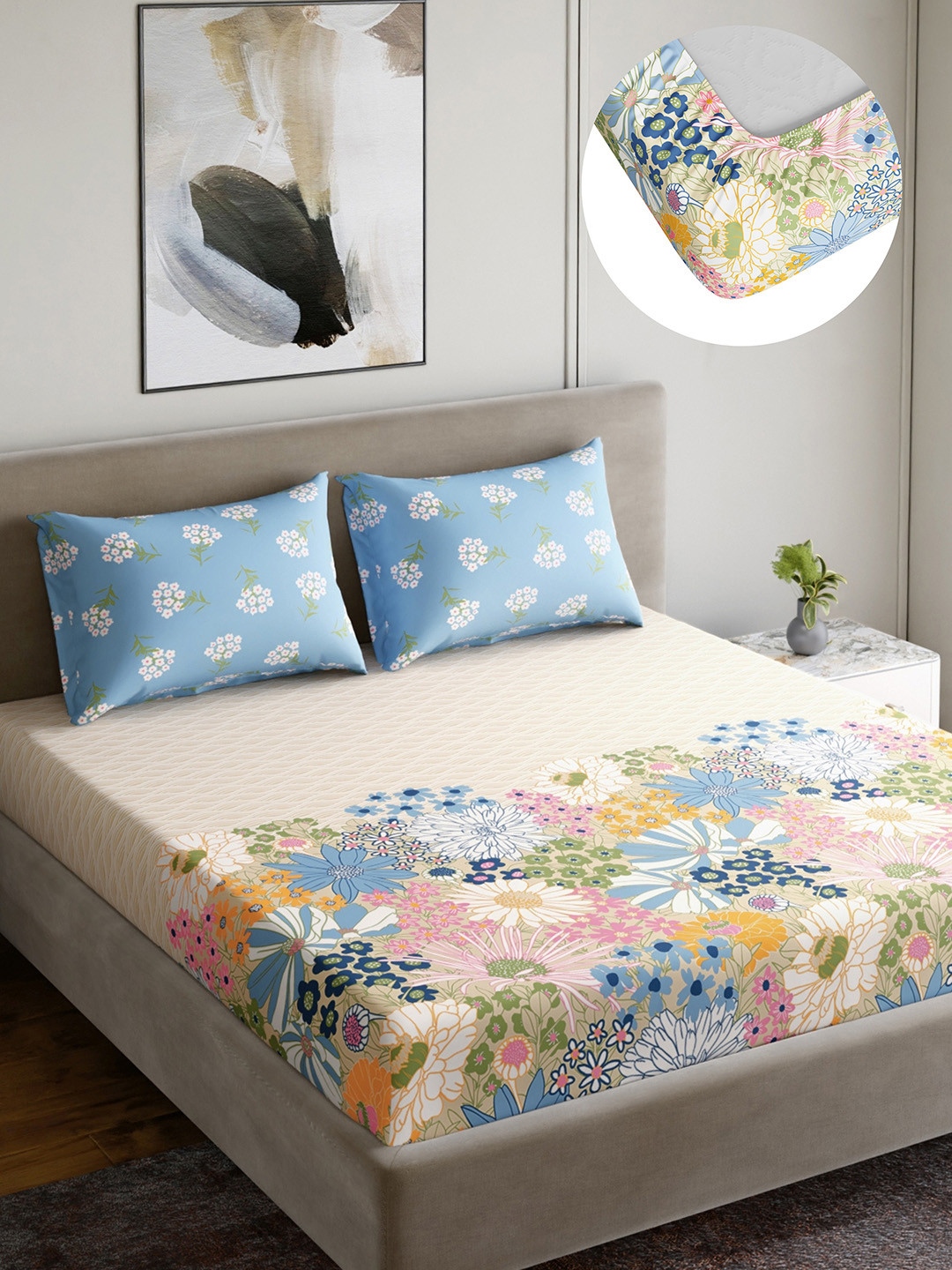 Home Ecstasy Unisex Blue Cotton Bedsheets-183 x 198 cm