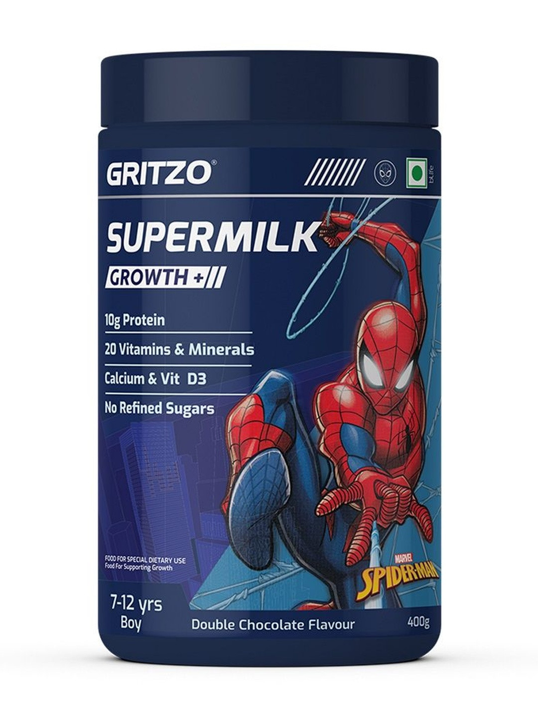 Gritzo Kids SuperMilk Growth+ Spiderman - 400 g - Double Chocolate