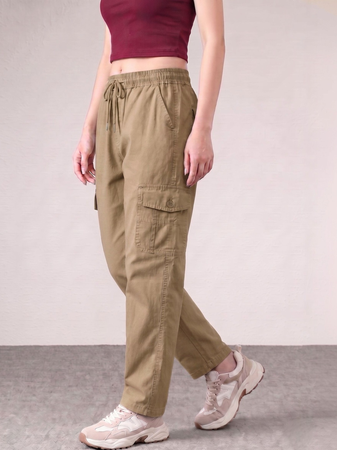 GREENFLAIR Women Relaxed Mid-Rise Cotton Trouser