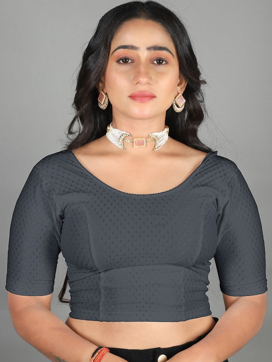 MRSWEARS Cotton Blend Woven Design Saree Blouse