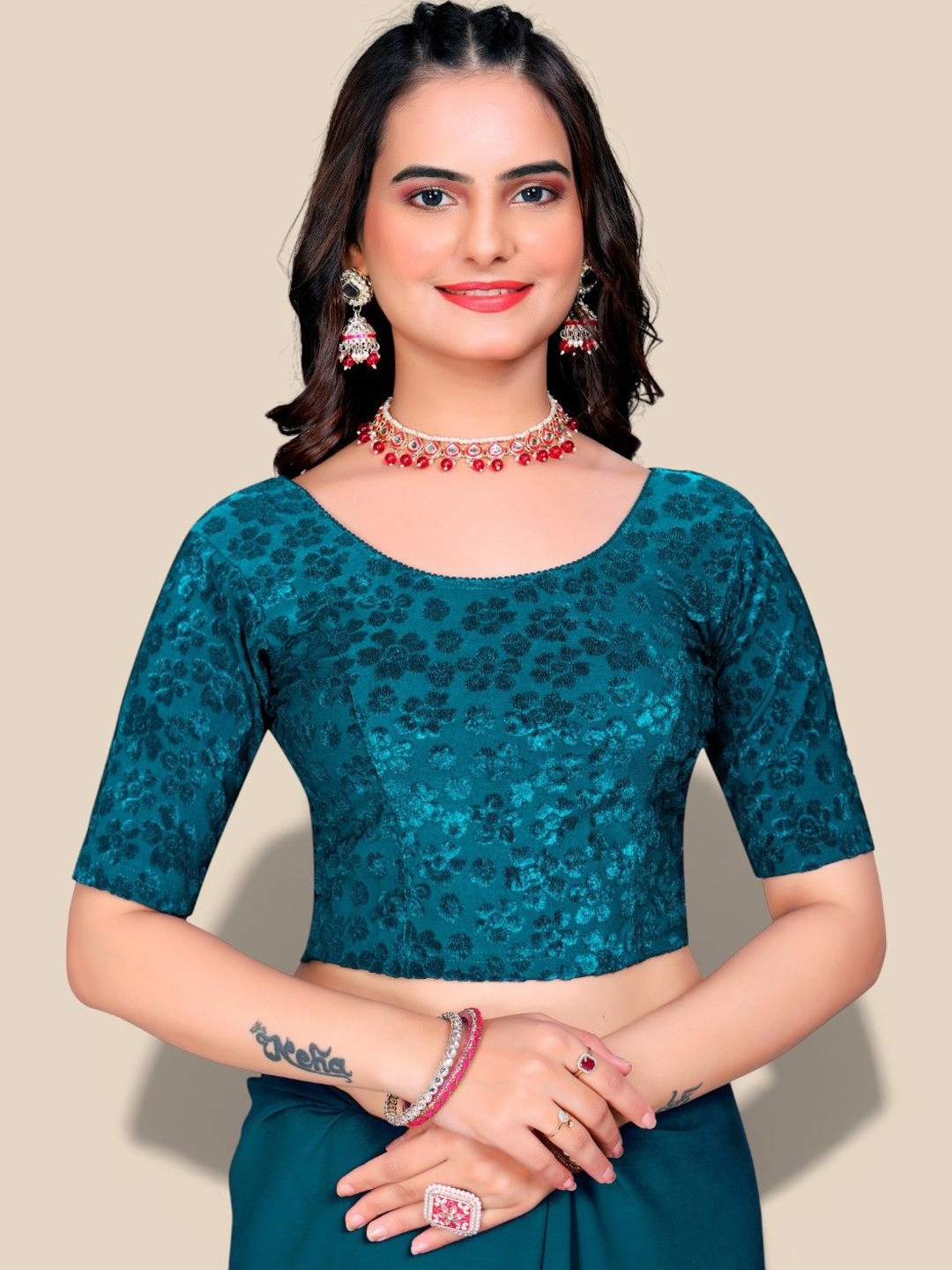 MRSWEARS Woven Design Brocade Saree Blouse