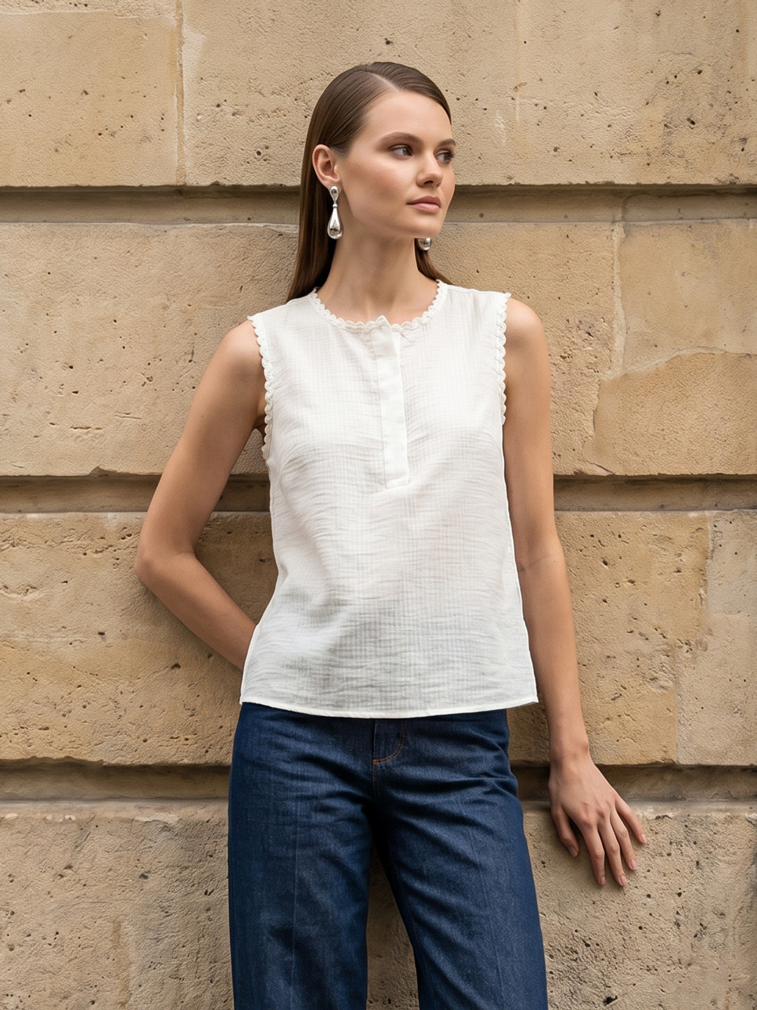 Chemistry Textured Lace Trim Top