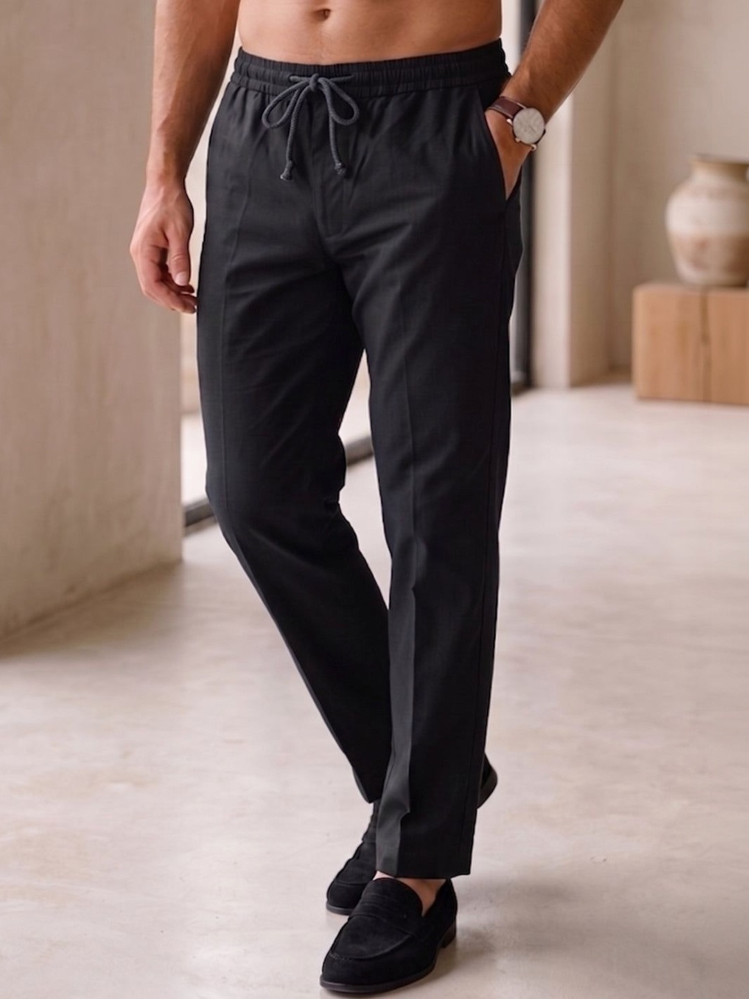 APEKTRA Men Relaxed Mid-Rise Slim Fit Cotton Trouser