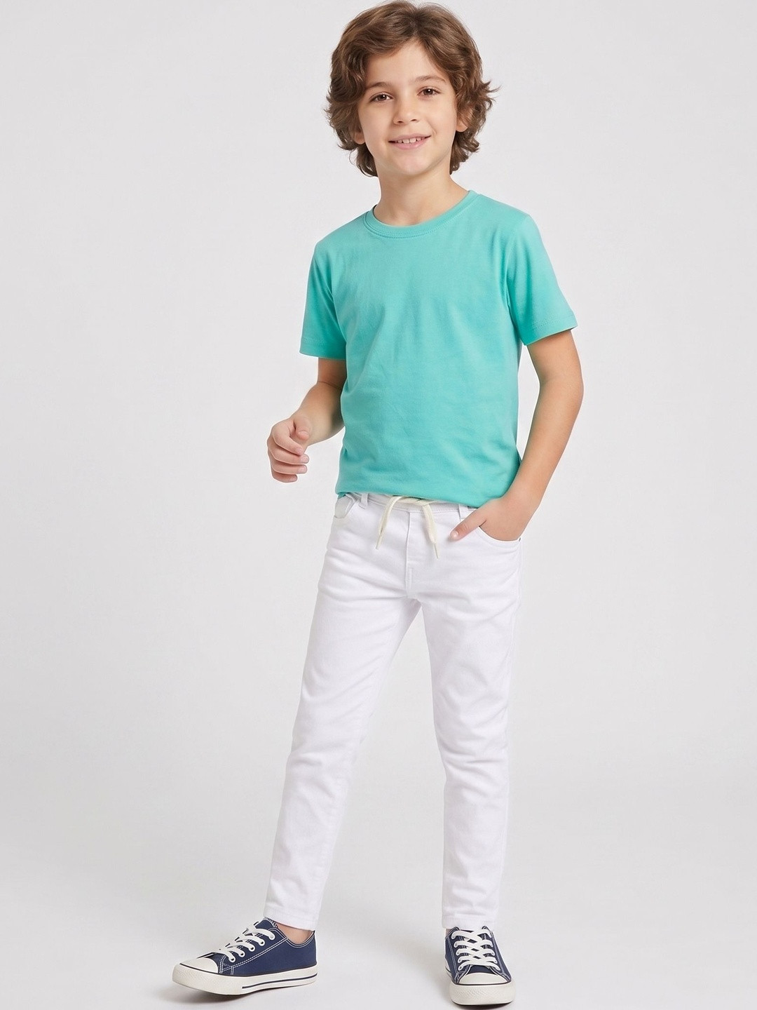 Dechado Green Solid 100% Cotton Round Neck Half Sleeve Kids T-Shirt