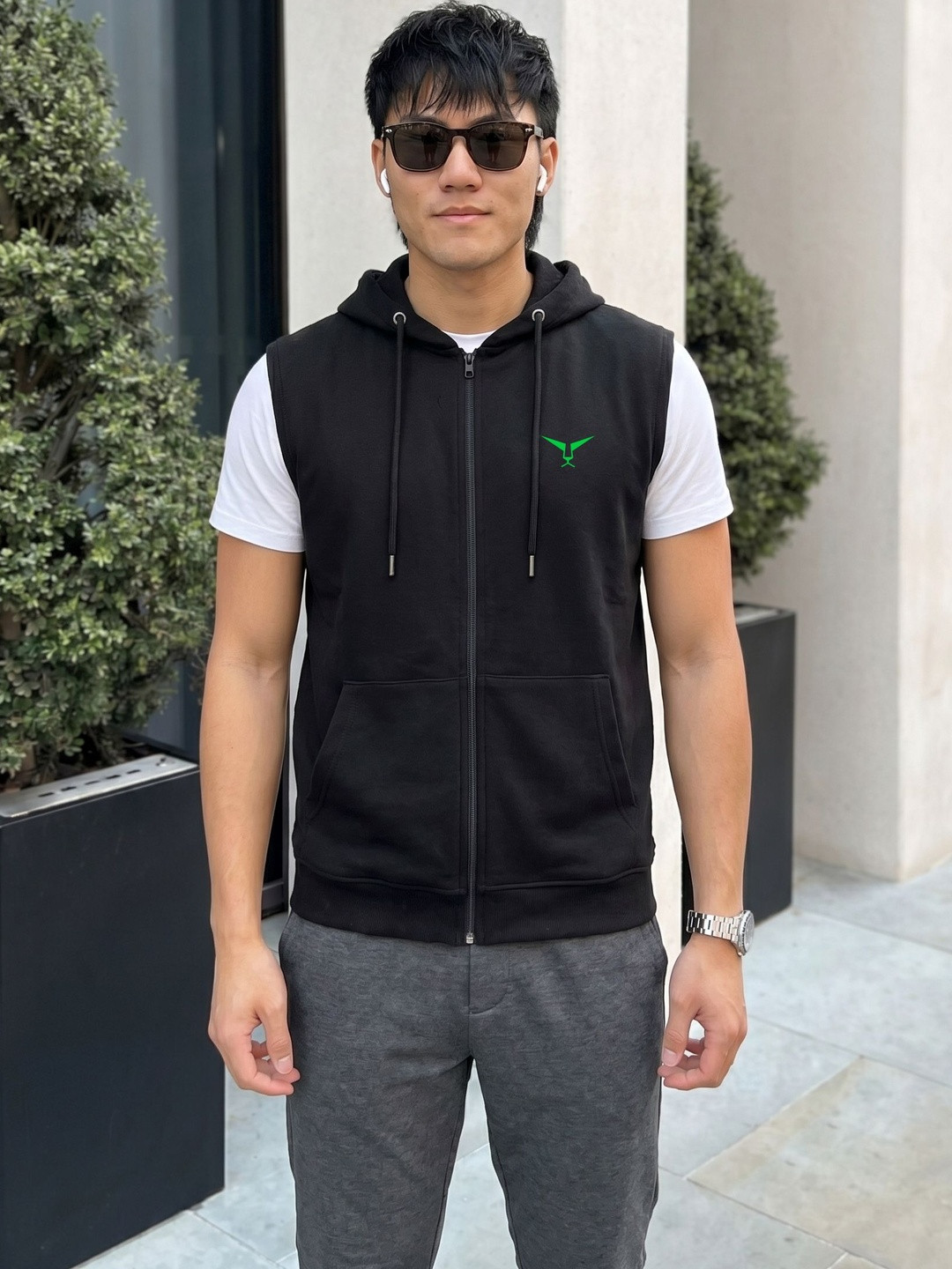 LEON Men Hooded  Sleeveless Zipper Sweatshirt