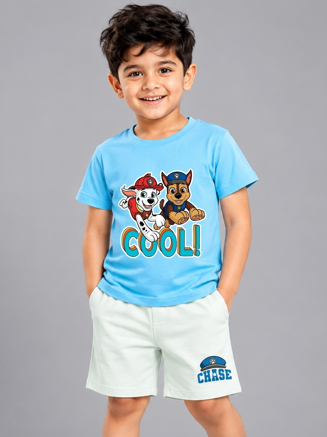 YK X Minute Mirth Boys Paw Patrol Printed Pure Cotton T-shirt with Shorts