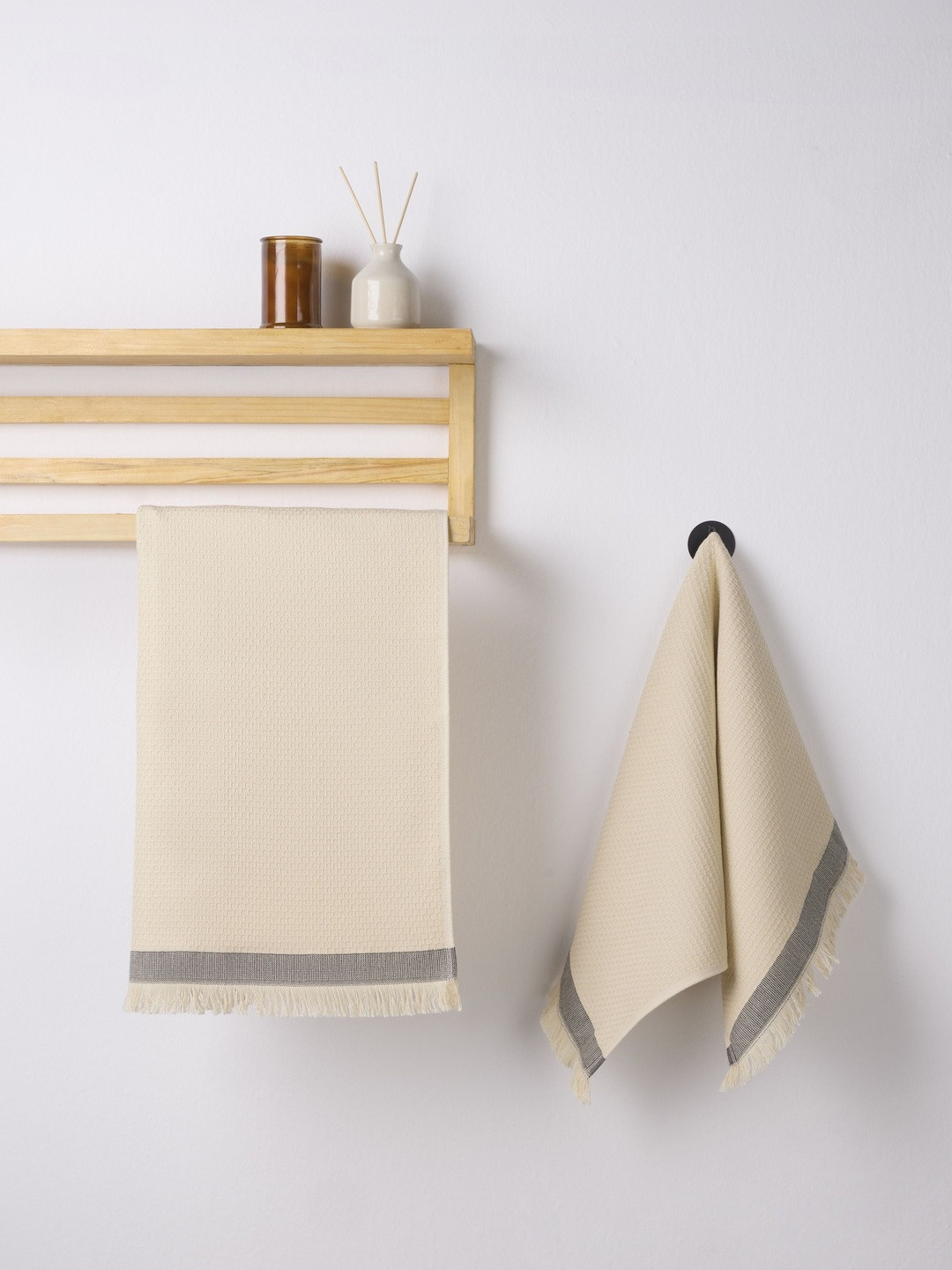 Himeya Grey & Beige 2 Pieces Anti-Bacterial 350 GSM Terry Cotton Hand Towels