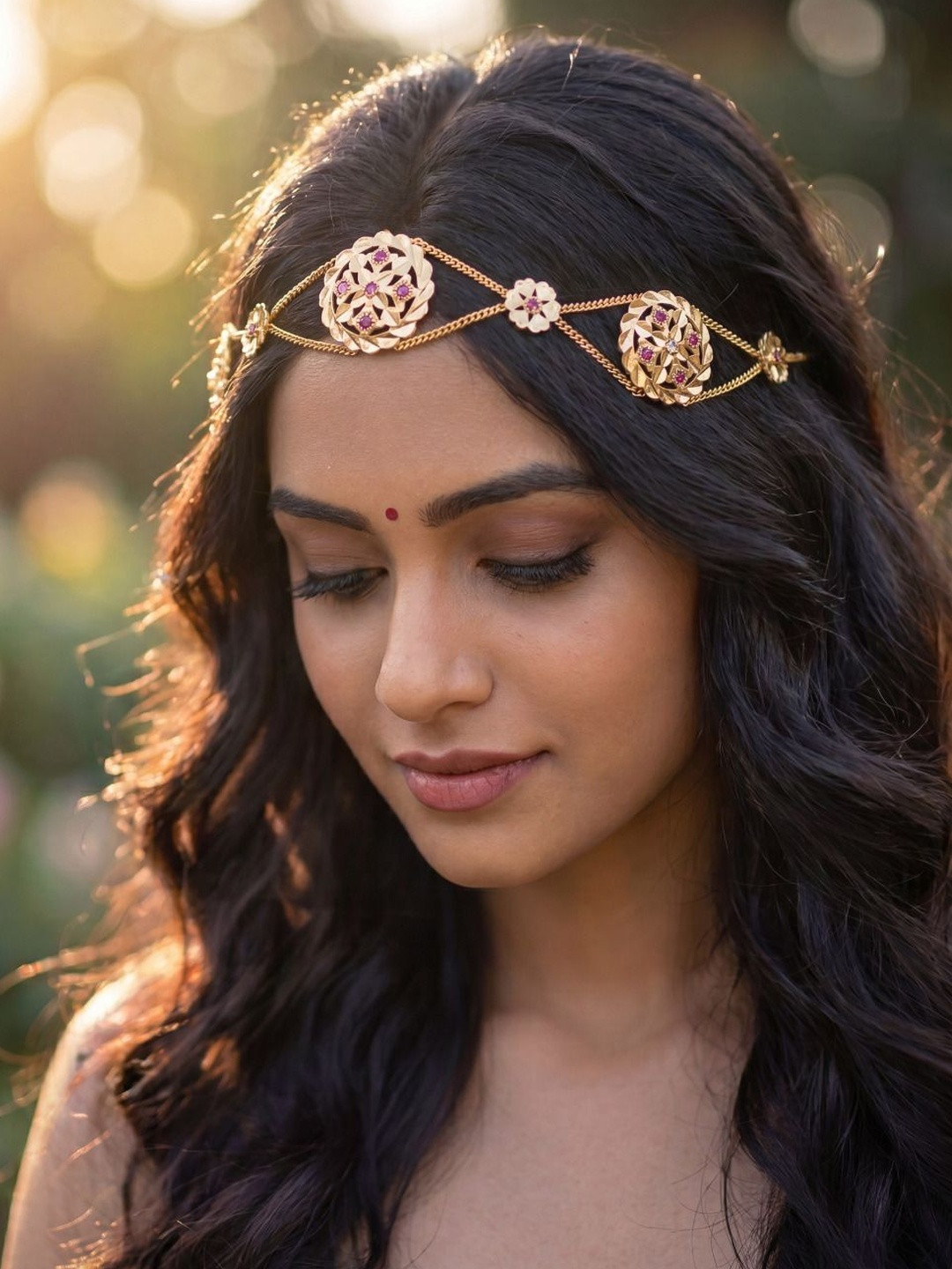 Jewar Mandi Gold-Plated American Diamond-Studded Matha Patti