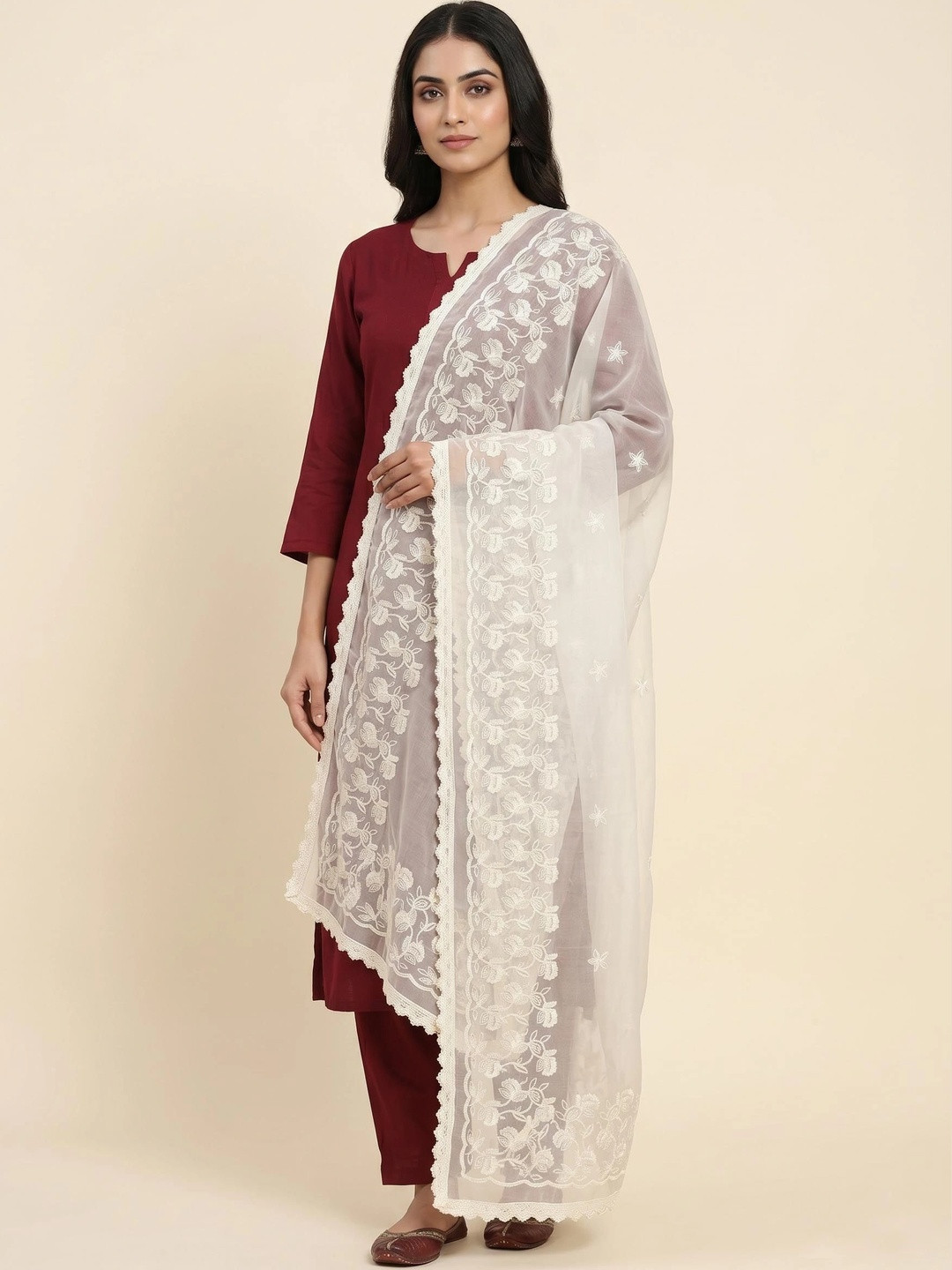 Trendzmy Embroidered Dupatta with Thread Work