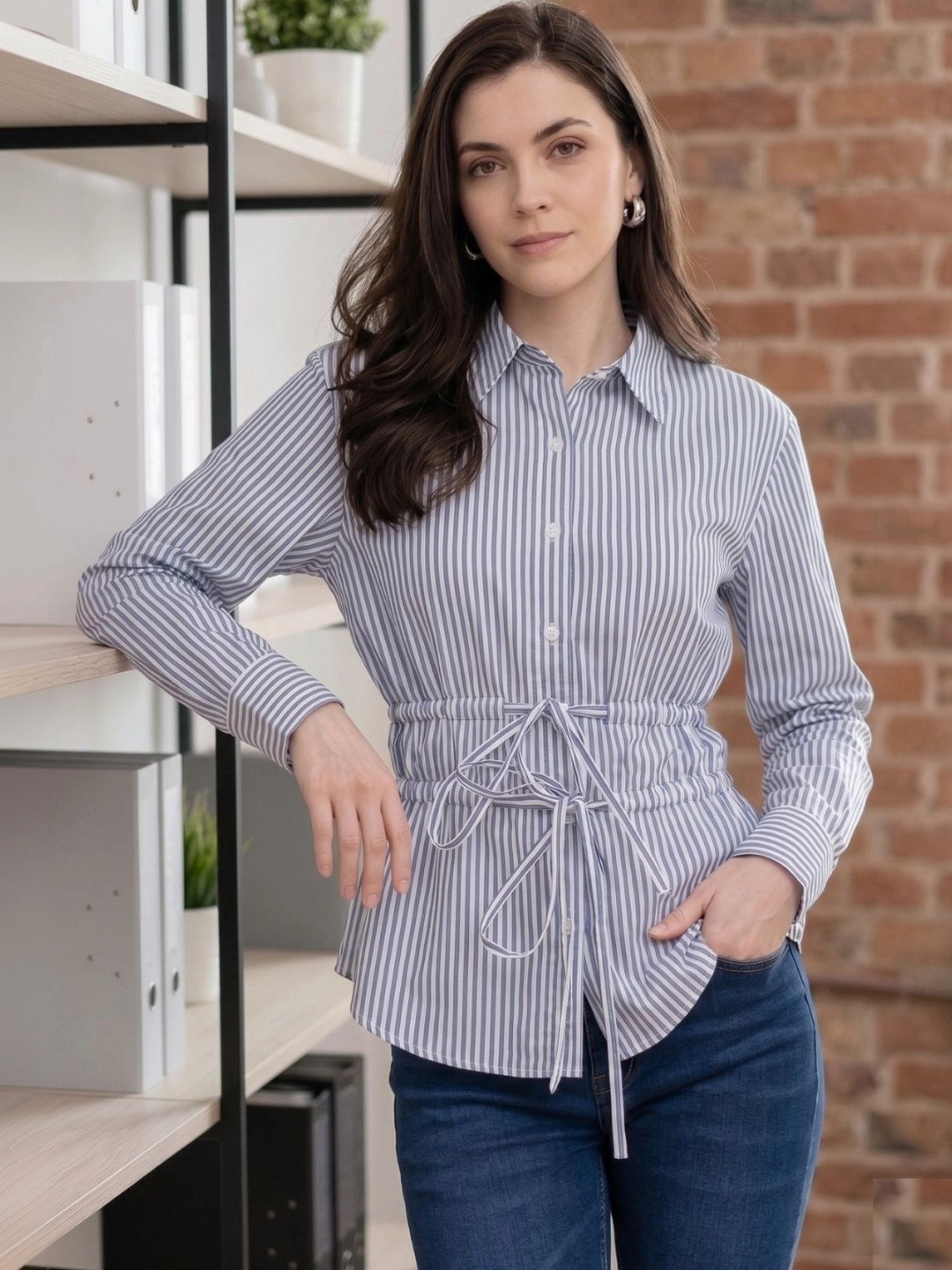 7OUNCE Women Striped Casual Shirt