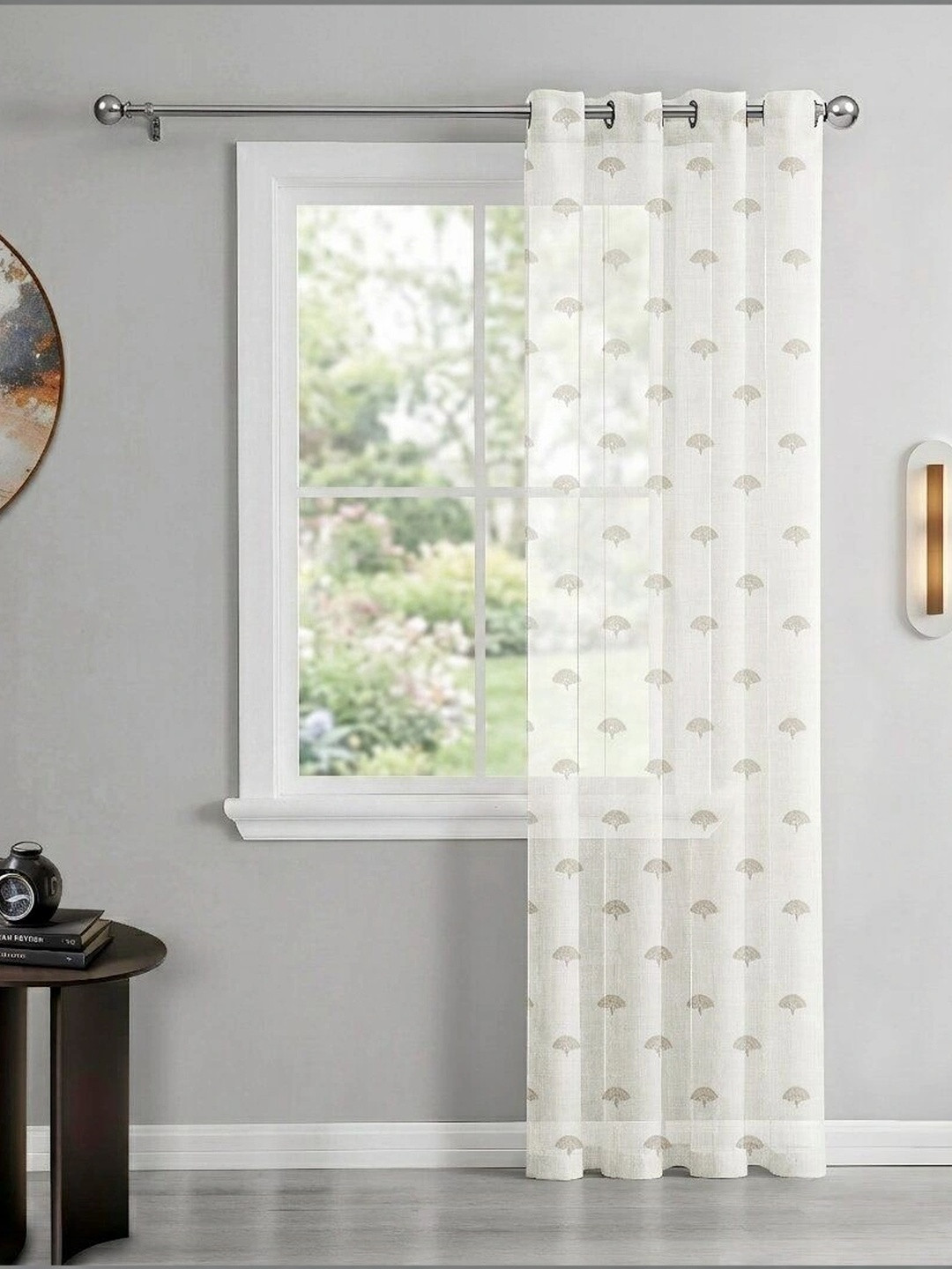 SIMPLYCURTAINS Beige Embroidered Sheer Long Door Curtain