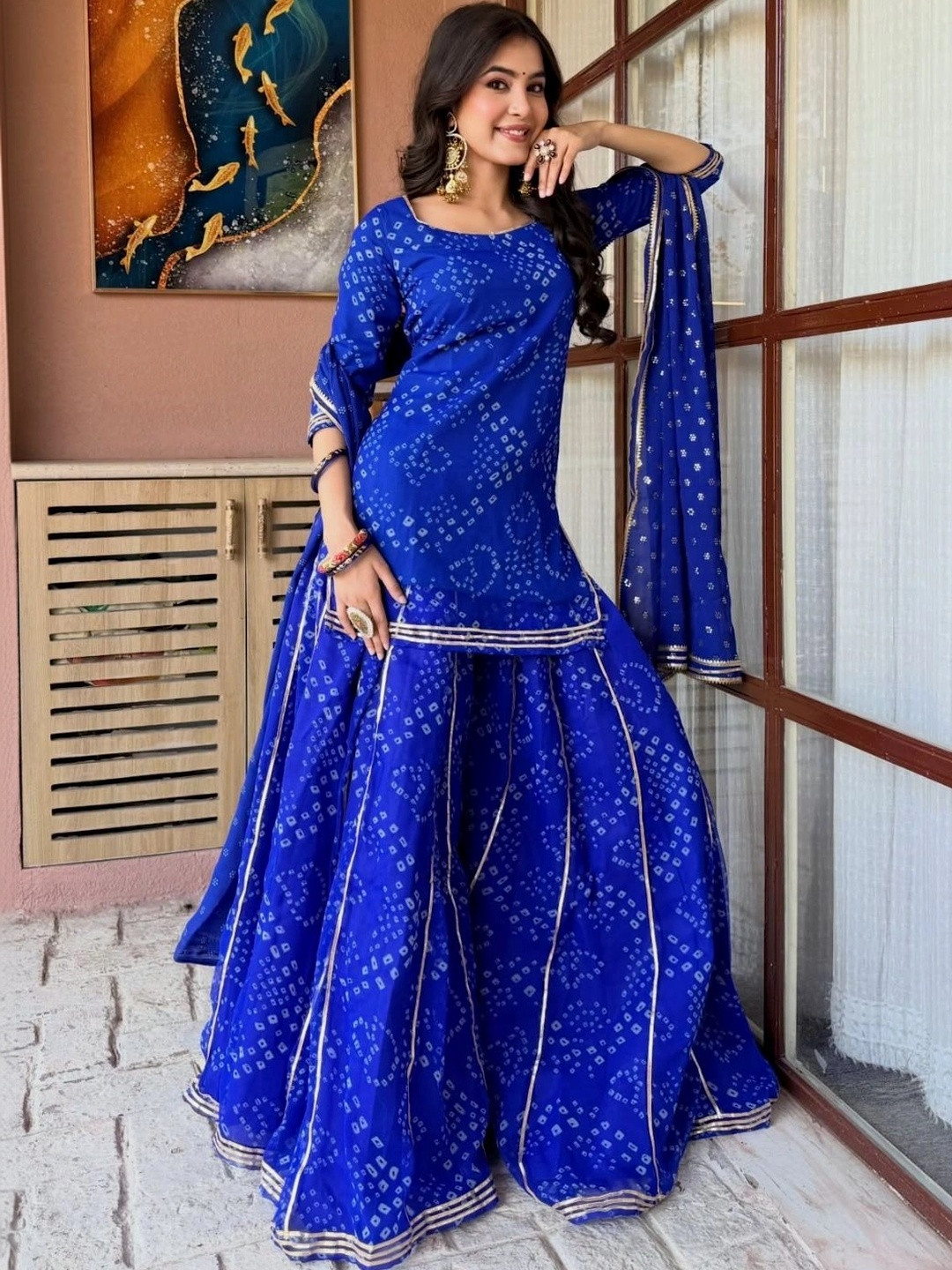 Moda Rapido Women Bandhani Dyed Regular Kurta with Sharara & With Dupatta