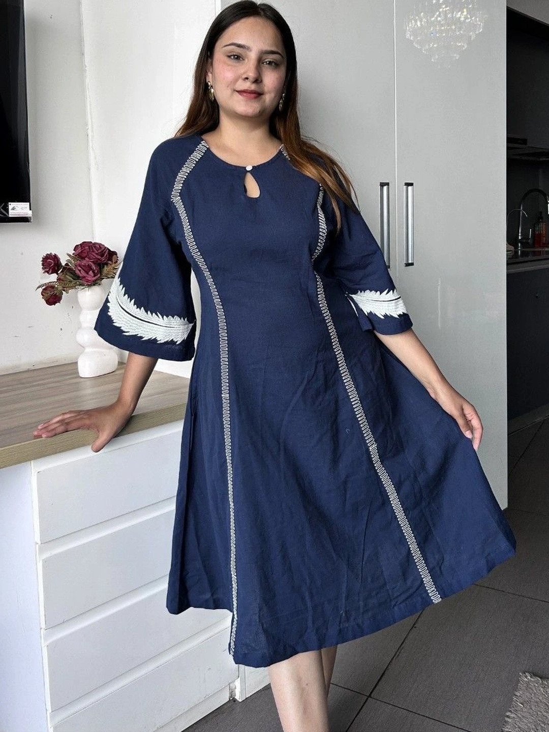 NATICA Bohemian Keyhole Neck A-Line Dress