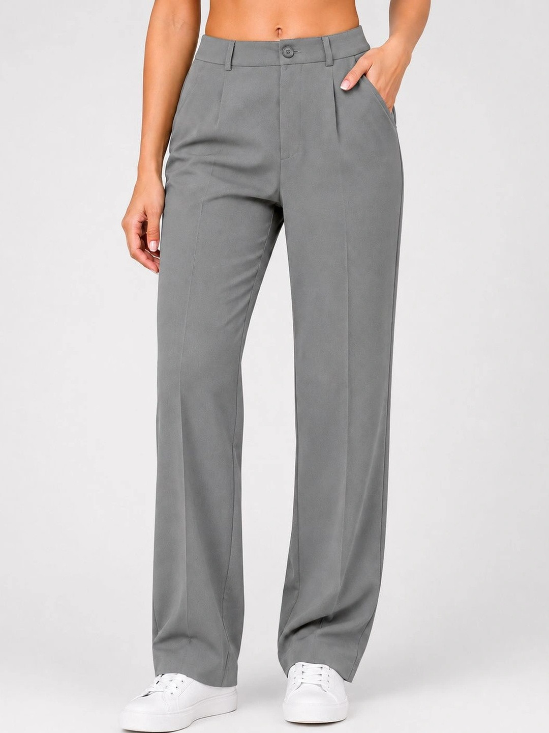 NOCK REGULAR Women Straight Fit High-Rise Pleated Trousers