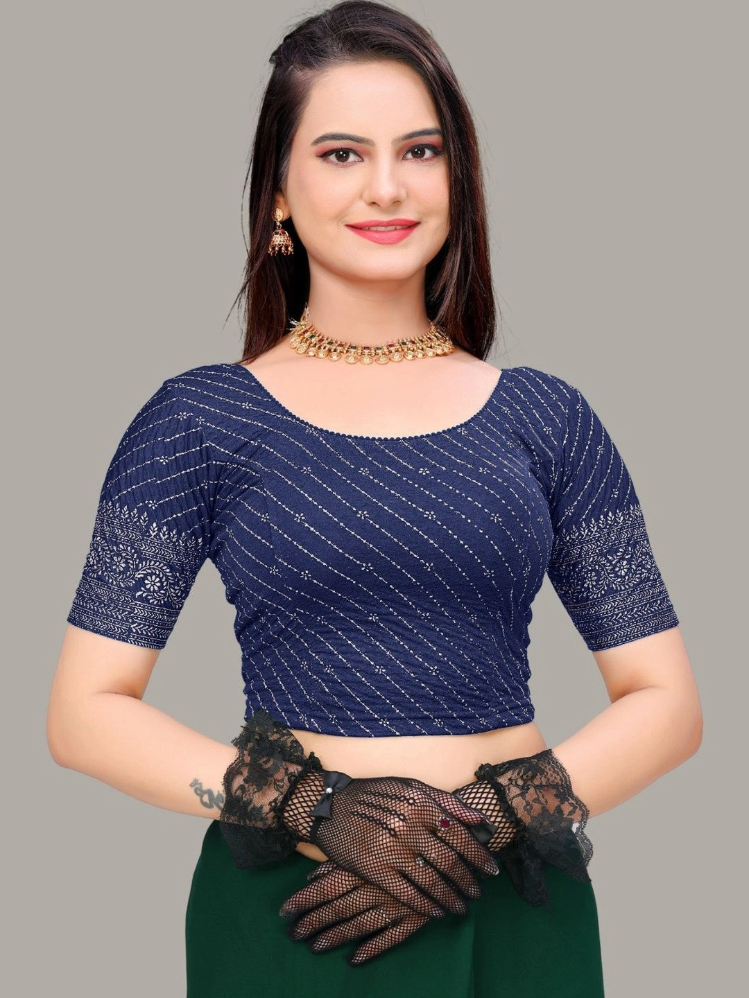 MRSWEARS Embellished Zari Saree Blouse