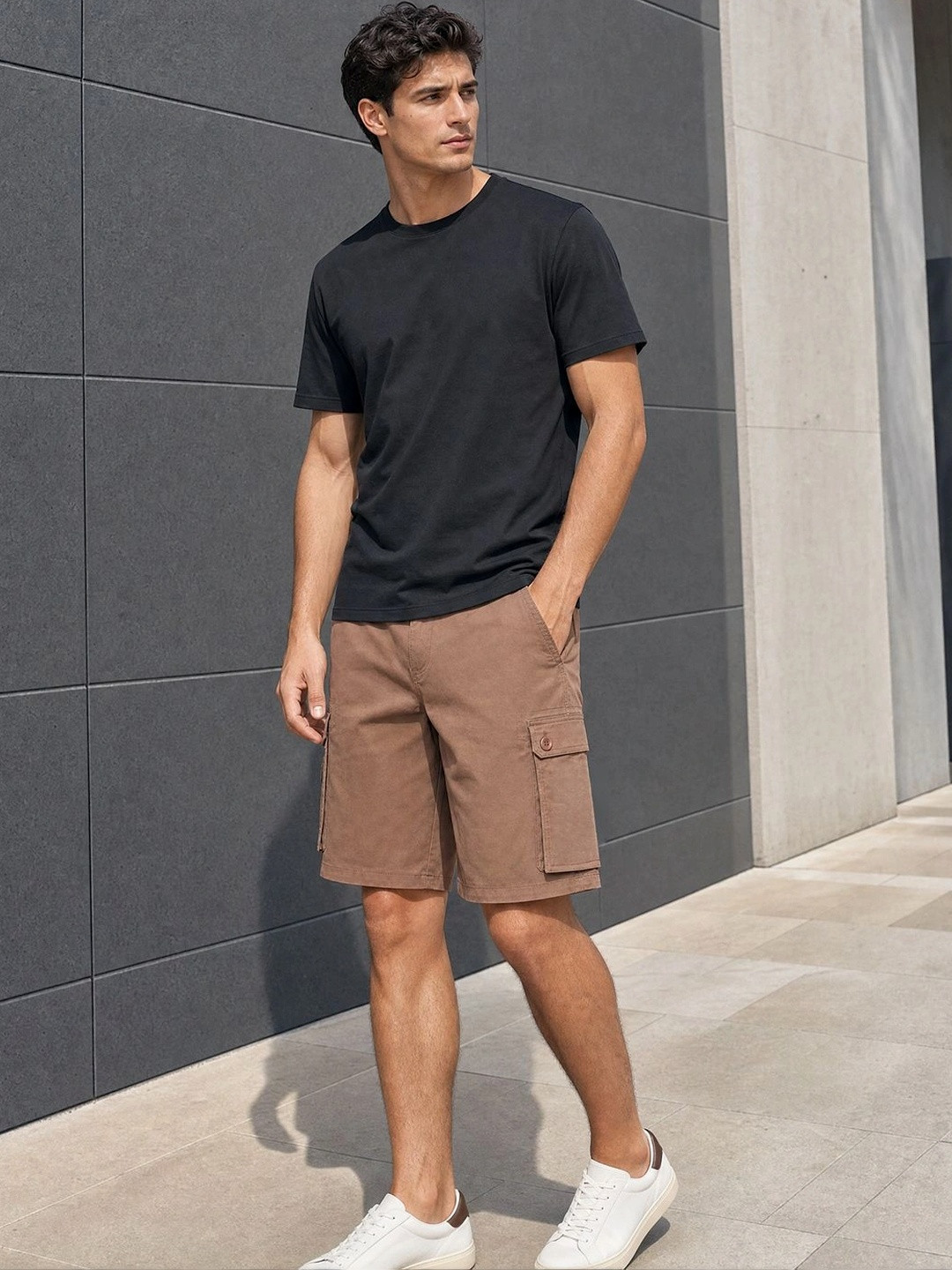NOBERO Men Loose Fit Cargo Pockets Shorts