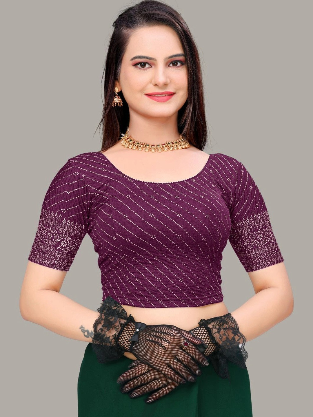 MRSWEARS Embellished Zari Saree Blouse