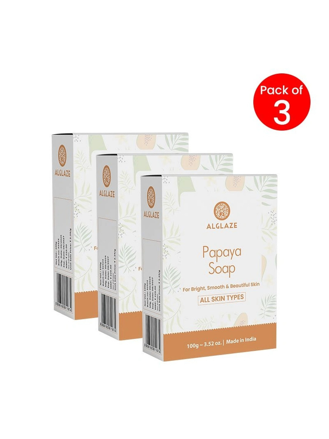 ALGLAZE Set Of 3 Papaya Soap - 100 g Each