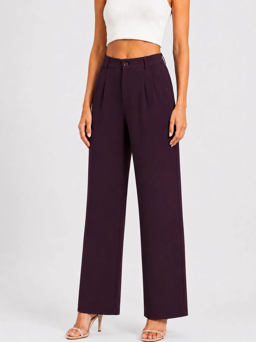 NOCK REGULAR Women Straight Fit High-Rise Pleated Trousers