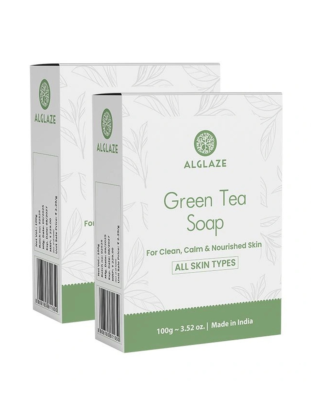 ALGLAZE Set Of 2 Green Tea Soap - 100 g Each