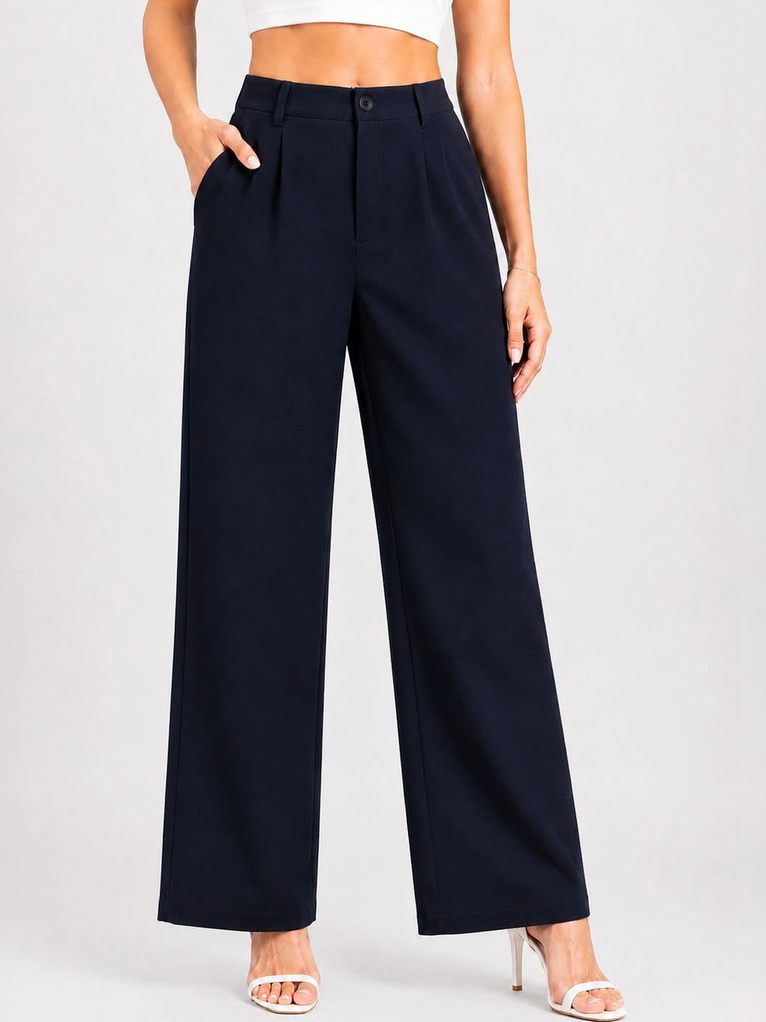 NOCK REGULAR Women Straight Fit High-Rise Pleated Trousers