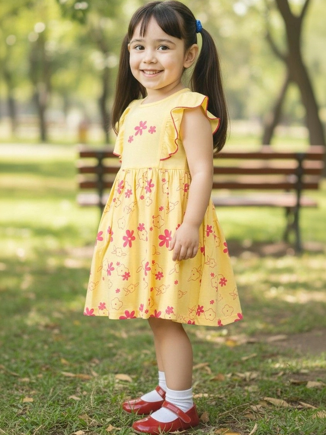 FABROYZ Floral Print Flutter Sleeve Ruffled A-Line Dress