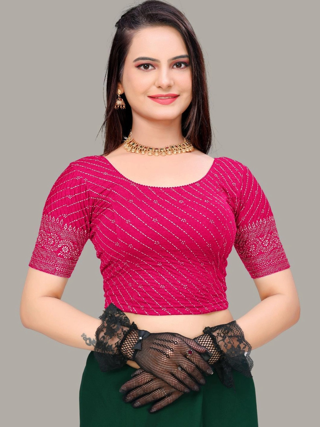 MRSWEARS Embellished Zari Saree Blouse