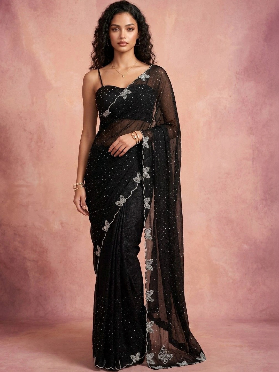 KINDA DESI Embroidered Net Designer Saree