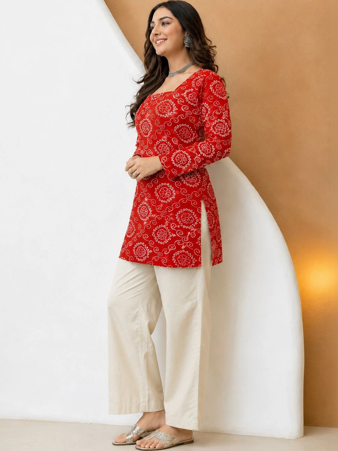 Roopmytra Bandhani Printed Square Neck Kurti