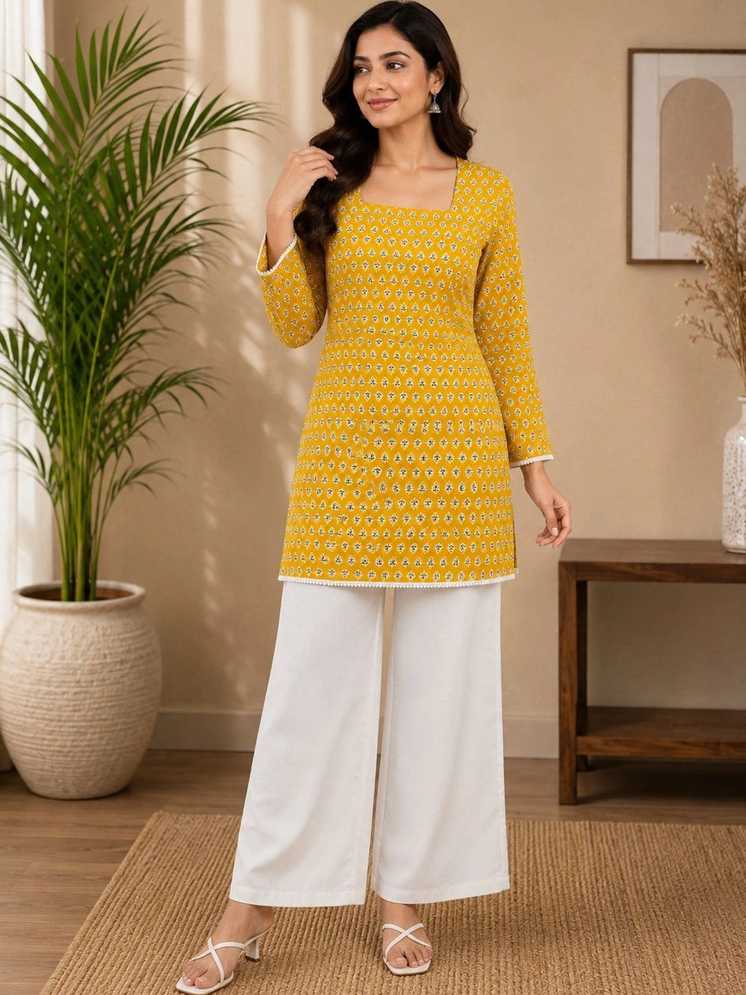 Roopmytra Ethnic Motifs Printed Square Neck Kurti