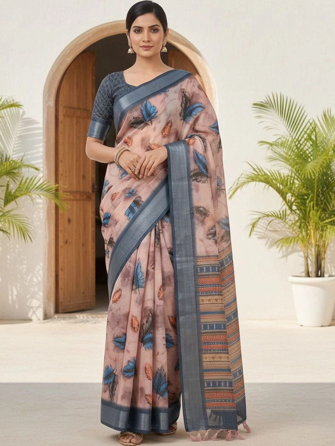 MEHARIKA Floral Cotton Blend Khadi Saree