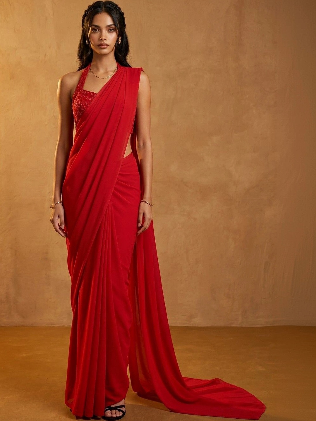 KINDA DESI Embroidered Poly Georgette Designer Saree