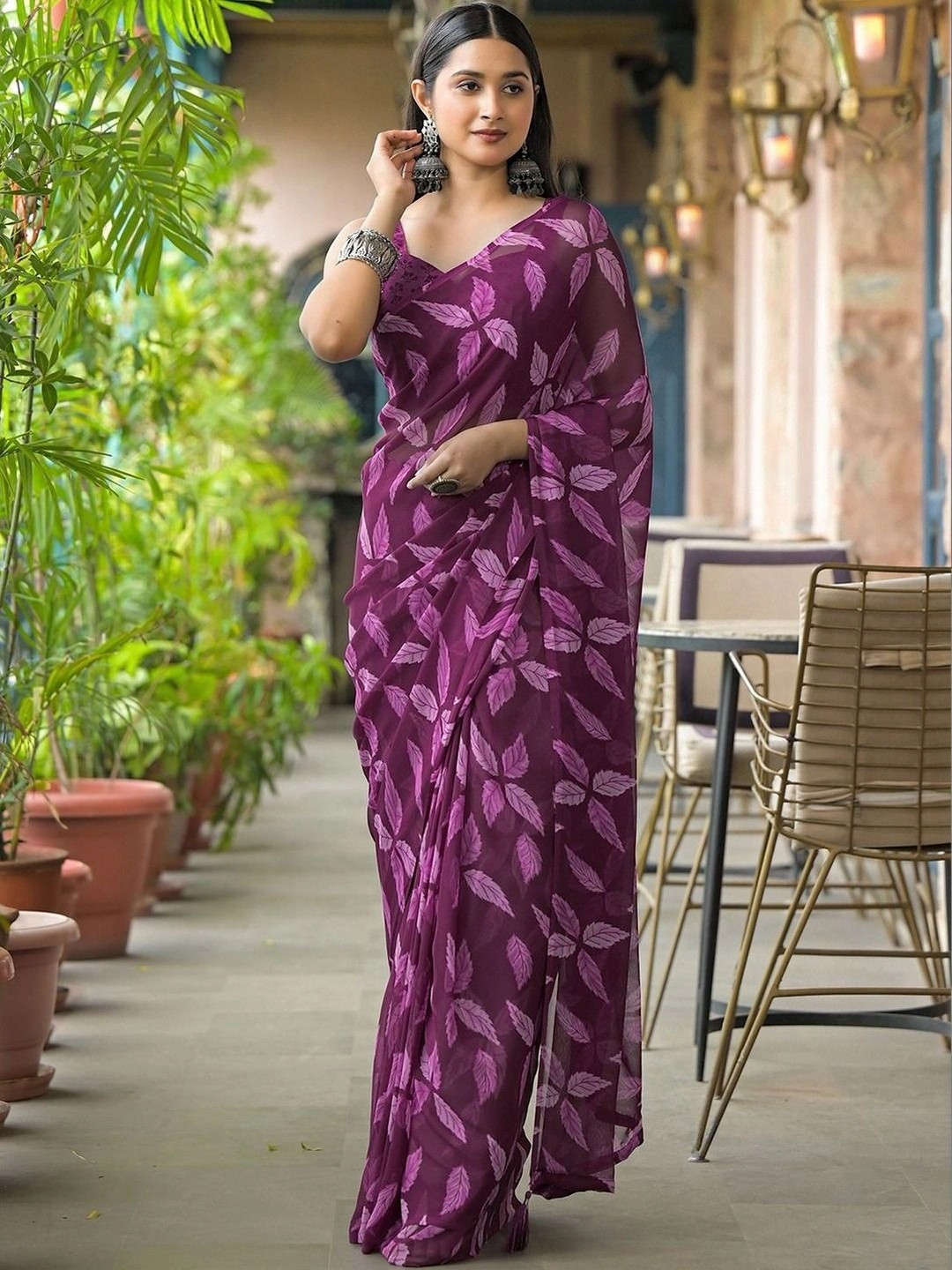 yourwish Floral Pure Chiffon Designer Saree