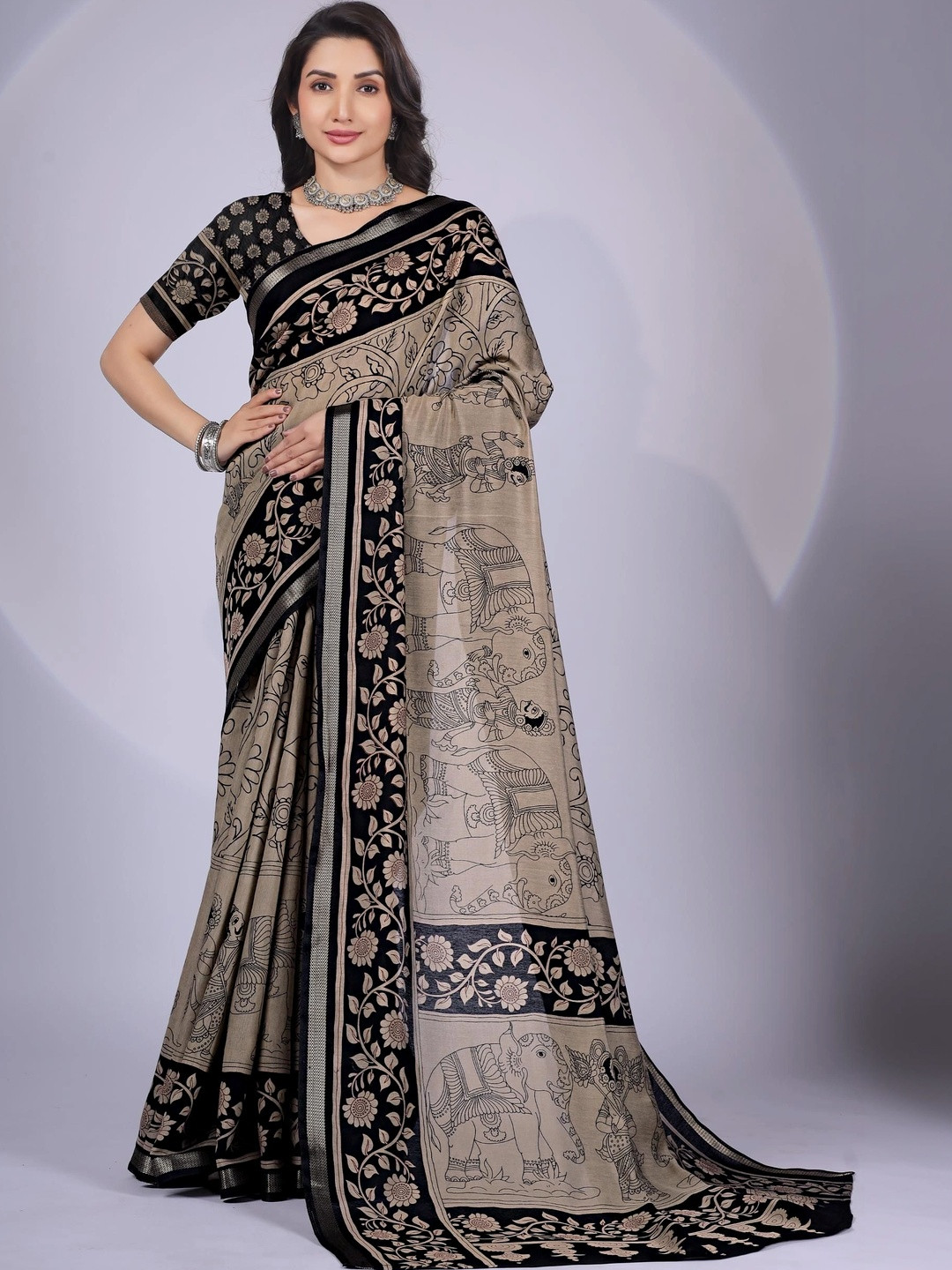 Sutrani Kalamkari Silk Cotton Handloom Maheshwari Saree