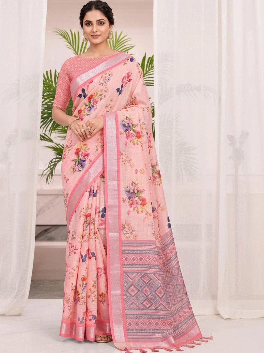 MEHARIKA Floral Cotton Blend Khadi Saree