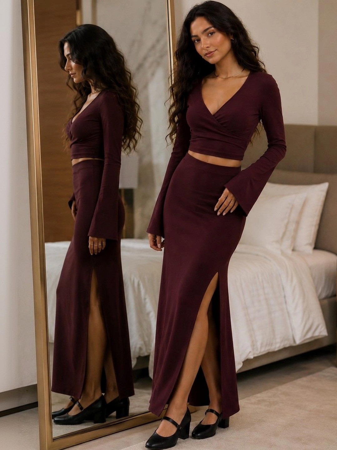 Fabverse Bell Sleeve Maxi Dress