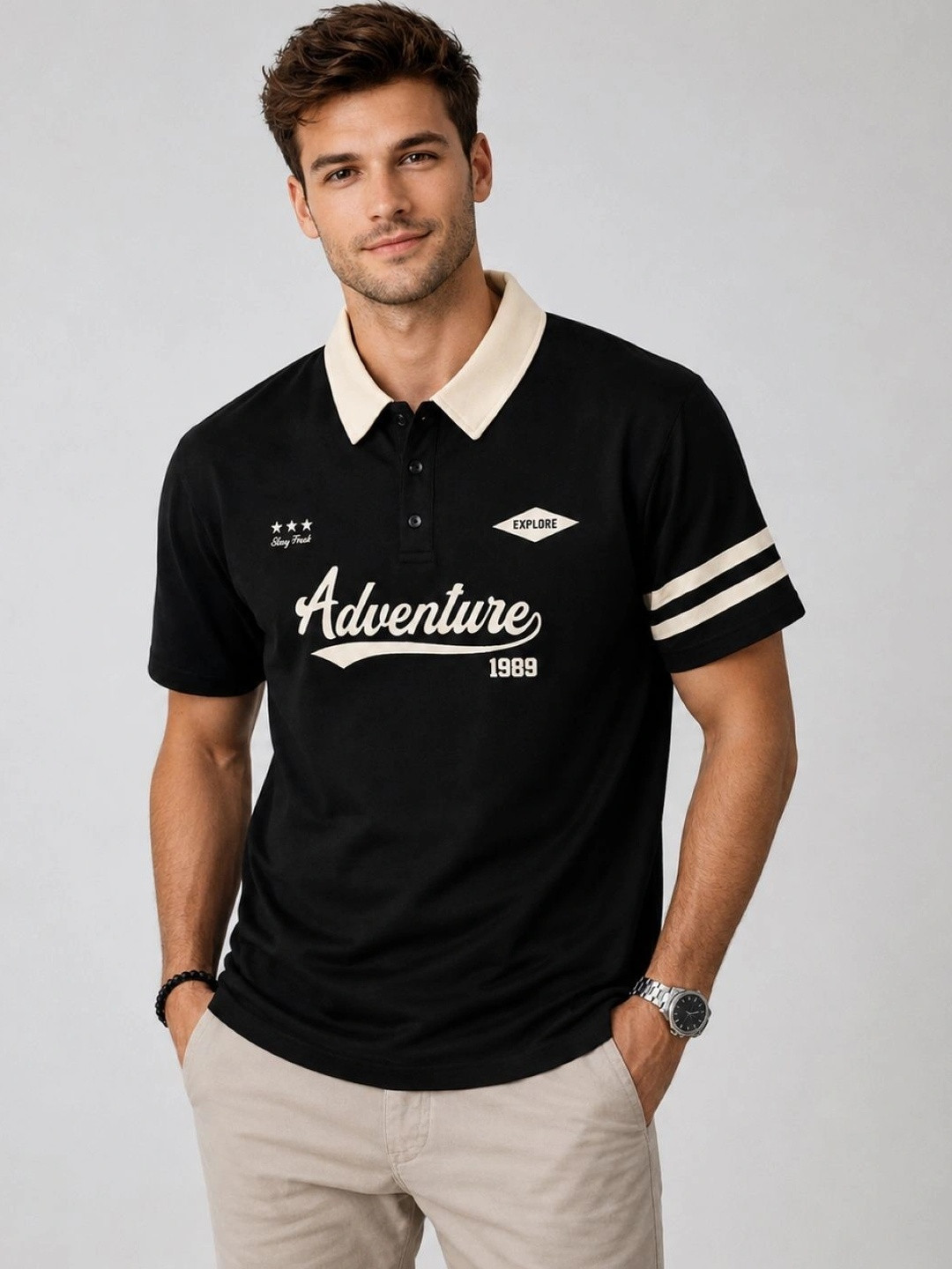Moda Rapido Men Typography Printed Polo Collar T-shirt