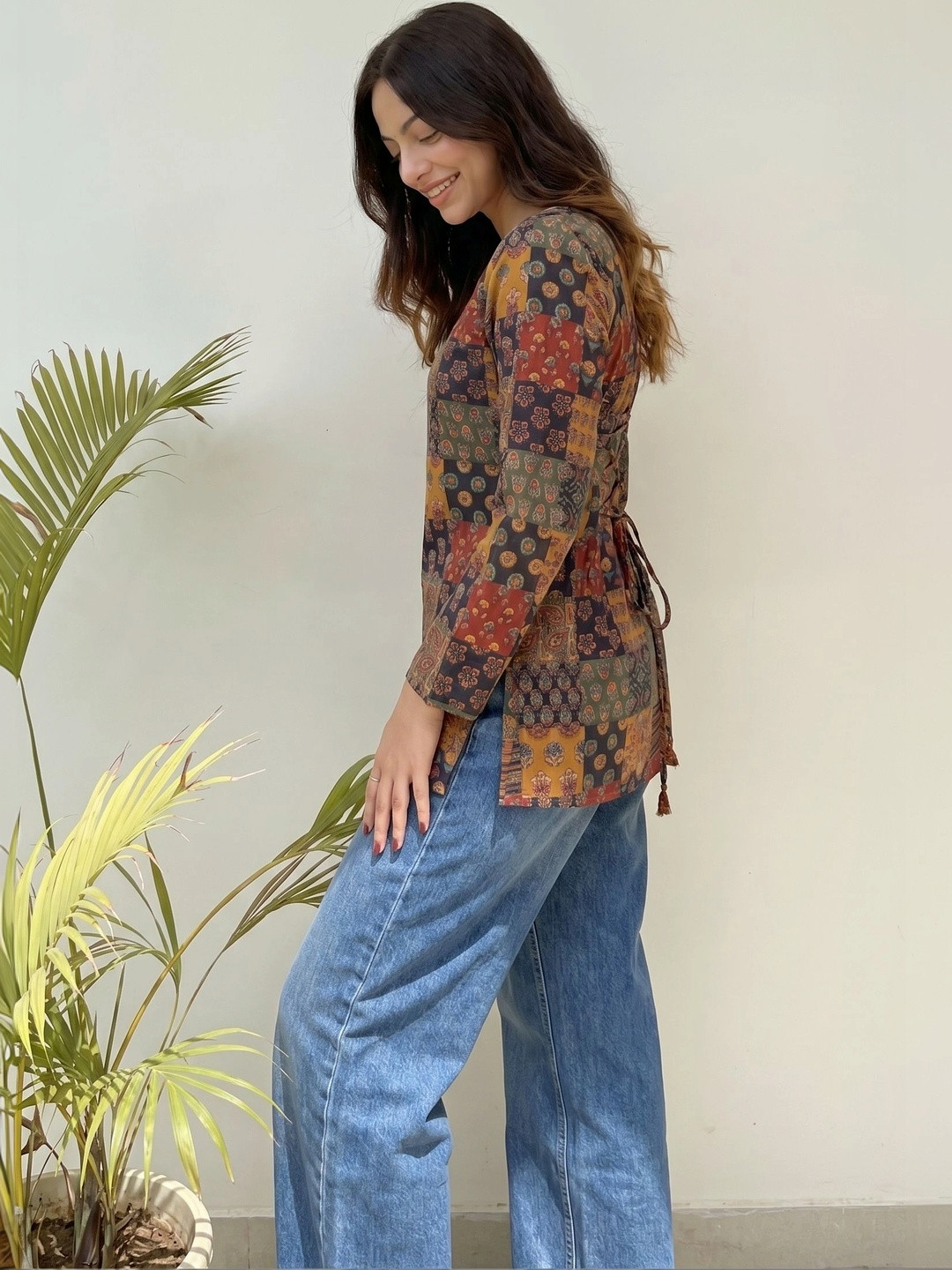EZSTALL Ethnic Motifs Printed Long Sleeves Kurti