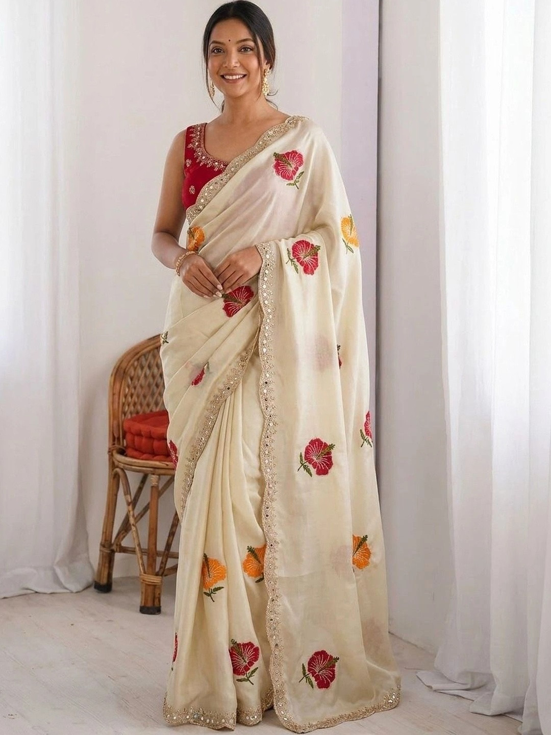Tradivibe Embellished Embroidered Pure Georgette Saree