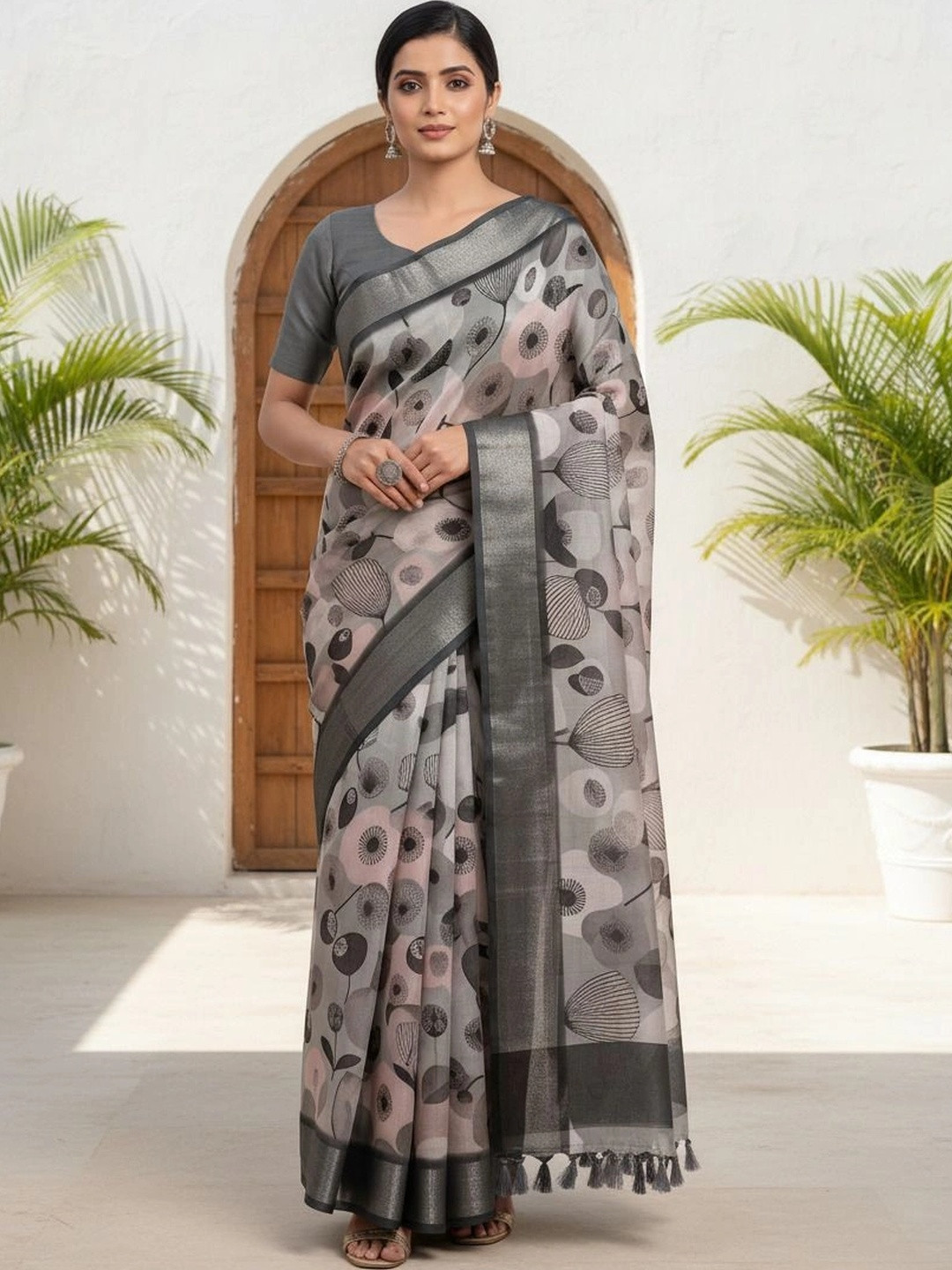 MEHARIKA Floral Cotton Blend Khadi Saree