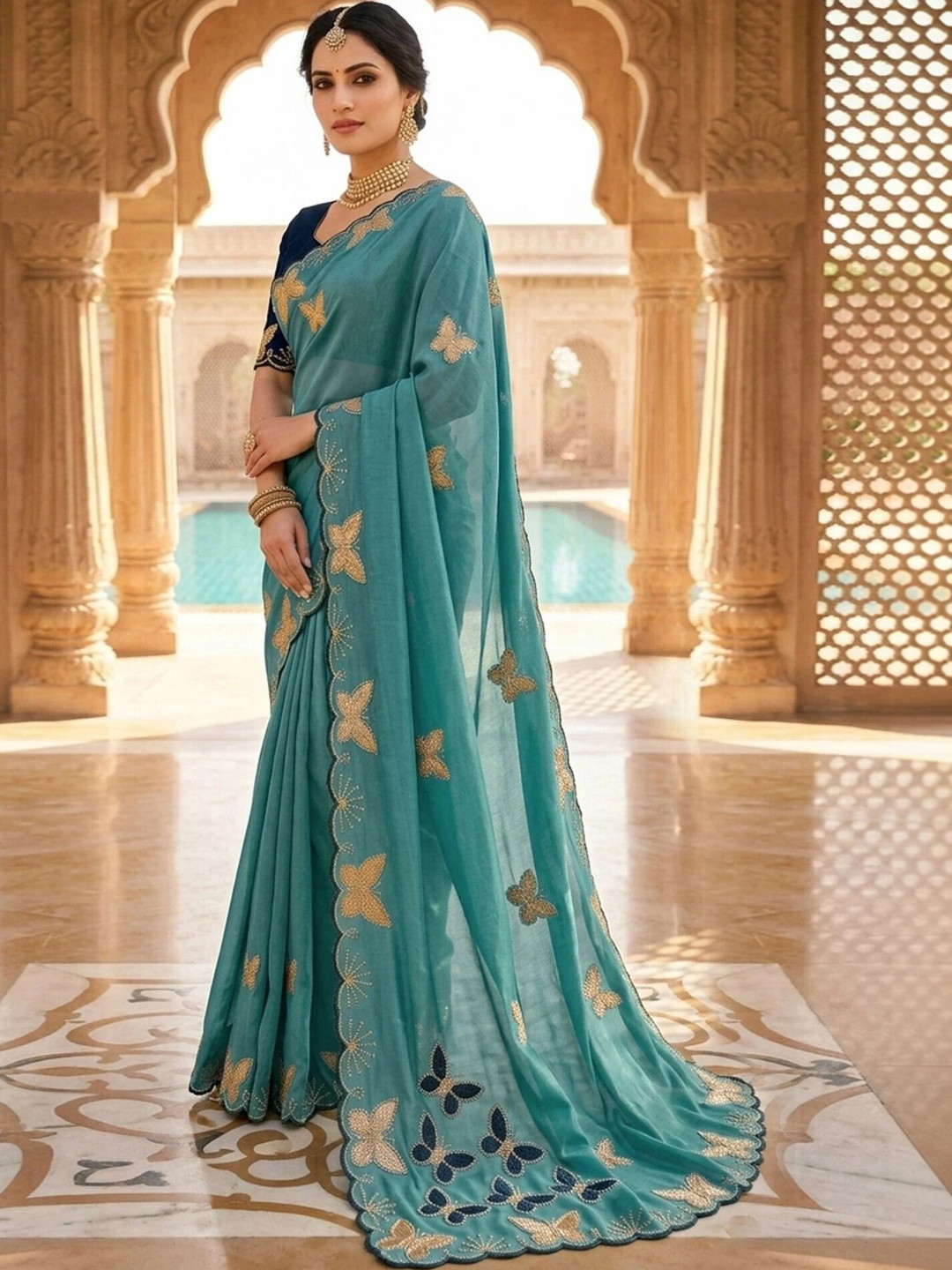 Tradivibe Embellished Embroidered Pure Georgette Saree
