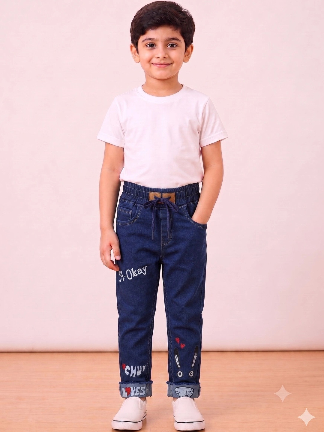ZitZot Boys Jogger High-Rise Embroidered Jeans
