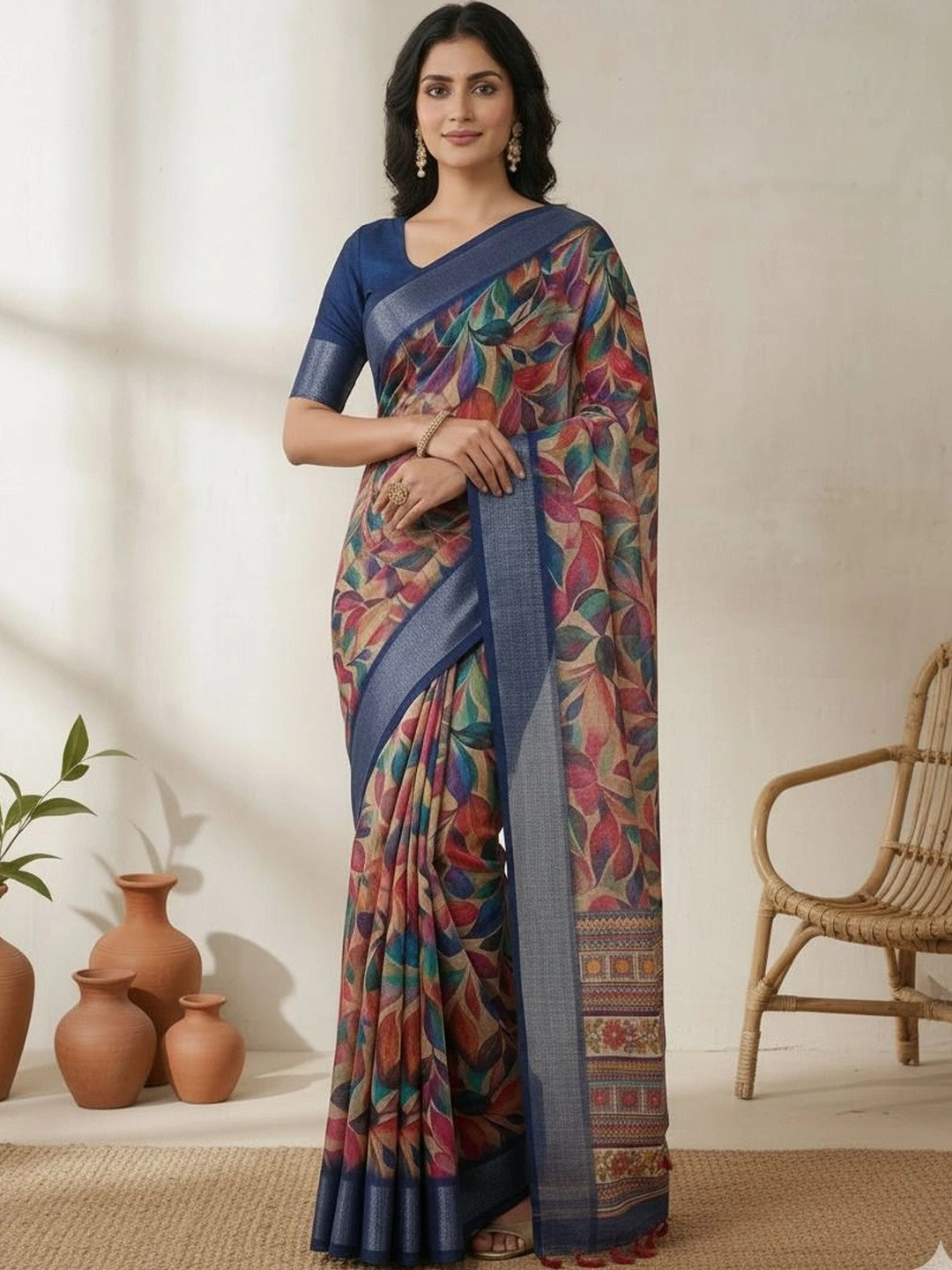 KRISHNA KURTIES Cotton Blend Khadi Saree