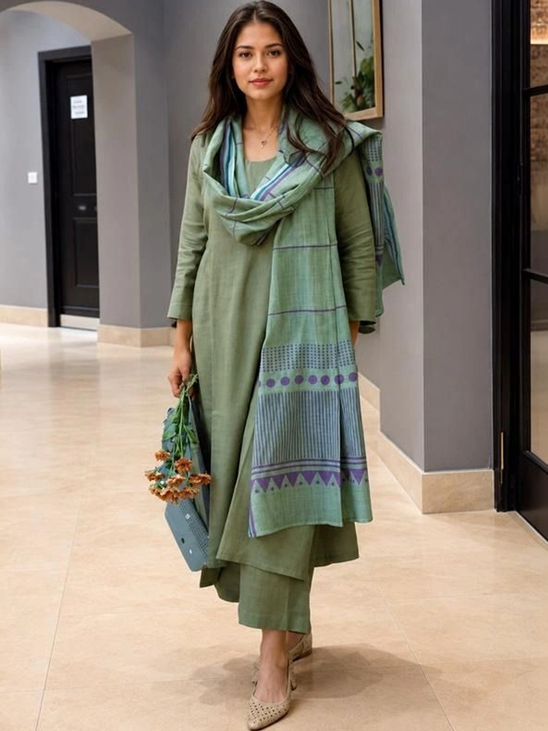 LIZORD FAB Round Neck Kurta With Palazzos & Dupatta