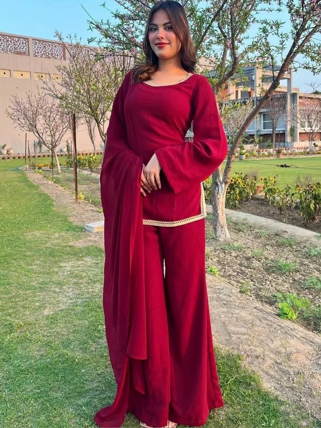 TRYAMBAKAM Women Regular Gotta Patti Kurta with Palazzos & With Dupatta