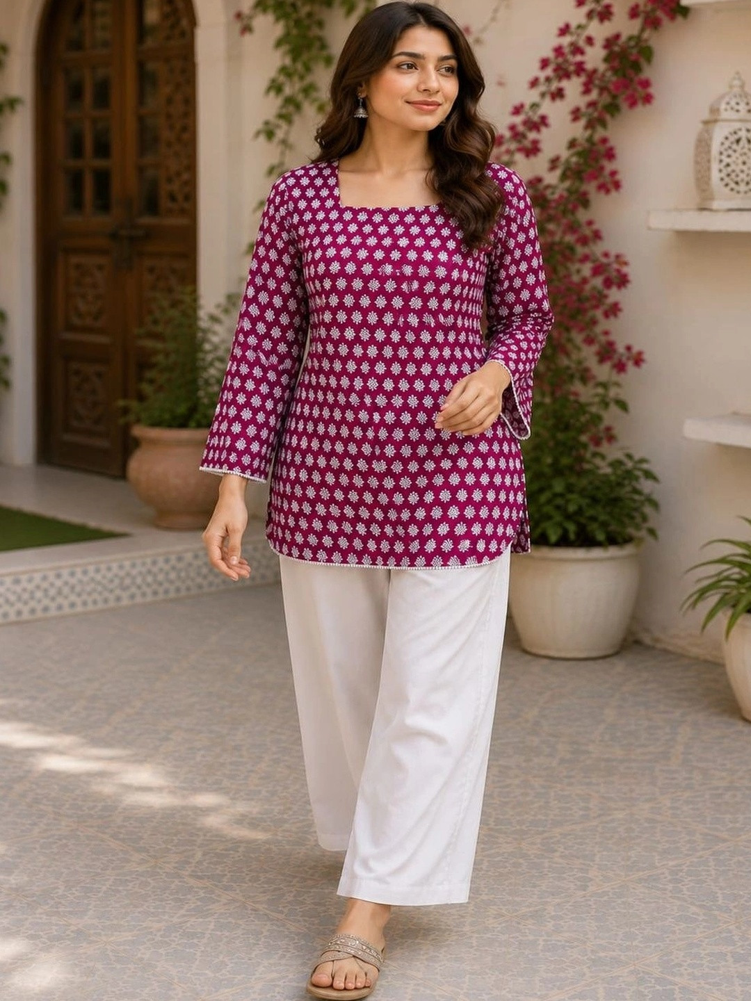 Roopmytra Geometric Printed Square Neck Kurti